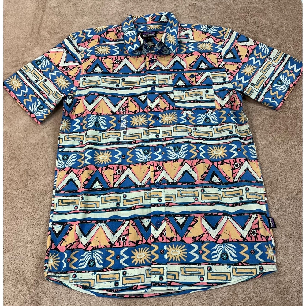 Patagonia Go-To Shirt High Hopes Geo Men's S Multi-color Organic Cotton S/S EUC
